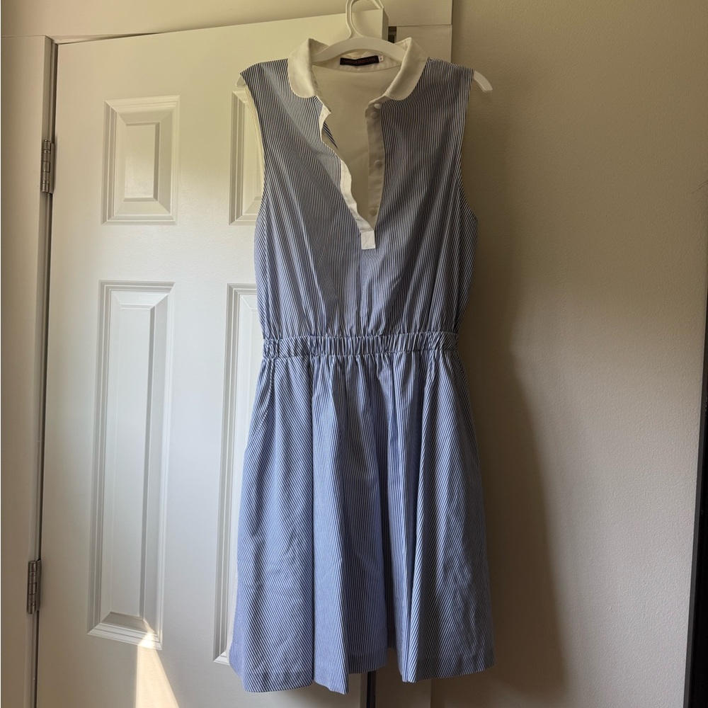 Harvey Faircloth Blue and White Sleeveless Dress. Size 8. Cotton And Silk.